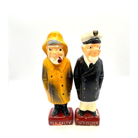 Vintage Denco Nautical Cap' N Pepper Old Salty Salt Shaker Set‎ Made In Japan - Picture 1 of 11